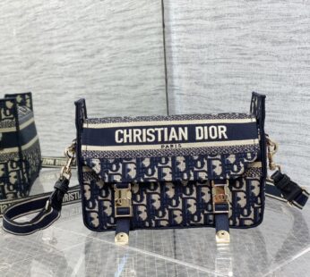 Small Diorcamp Bag Blue Dior Oblique Embroidery