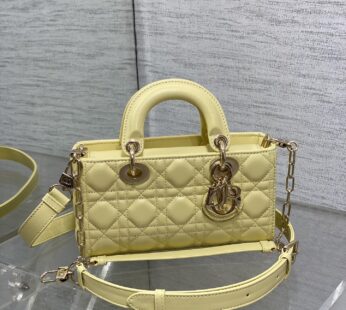 Small Lady D-Joy Bag Yellow Cannage Lambskin