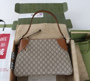 GG Emblem Medium Shoulder Bag Beige And Dark Brown New GG Monogram Coated Canvas