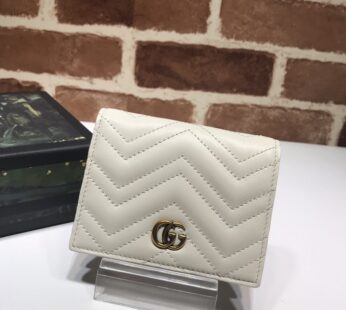 GG Marmont Card Case Wallet Light Grey Leather