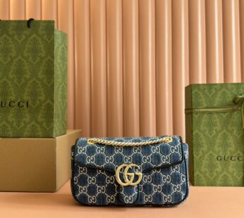 GG Marmont Shoulder Bag With Crystals Blue Crystals Embroidered GG Denim