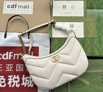 Marmont Small Shoulder Bag White Matelassé Chevron Leather