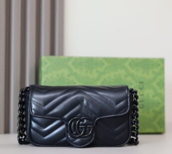 GG Marmont Super Mini Bag Black Matelassé Chevron Leather