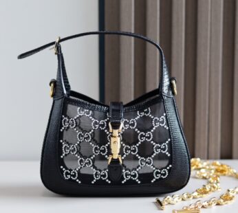 Jackie 1961 GG Crystal Mini Lizard Shoulder Bag Black Lizard