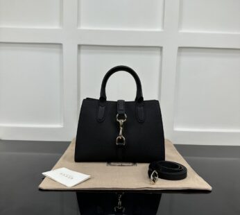 Small Tote Bag With Hook Closure Black Soft Grainy Leather