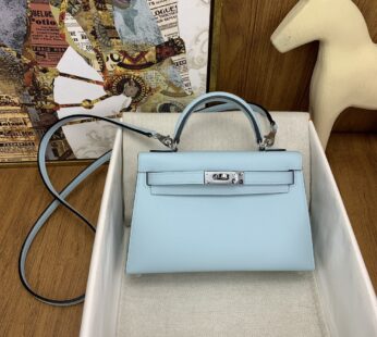 Kelly 20 Mini Blue Epsom Palladium Hardware Bag