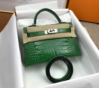 Kelly Mini Crocodile Green Silver Hardware