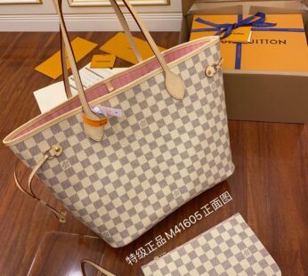 Neverfull MM Damier Azur Medium Size Tote Rose Ballerine Pink Bag