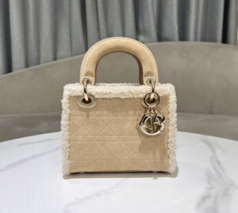 Mini Lady Dior Bag Beige Suede and Ecru Lambskin Shearling