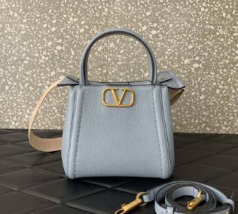 Garavani Alltime Small Handbag In Grainy Calfskin Porcelain Blue