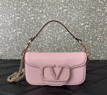 Garavani Locò Small Shoulder Bag With Jewel Logo Rose Cannelle