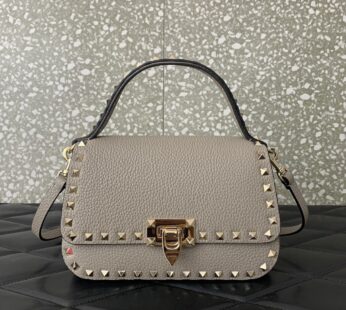 Garavani Small Rockstud Top Handle Bag In Grainy Calfskin