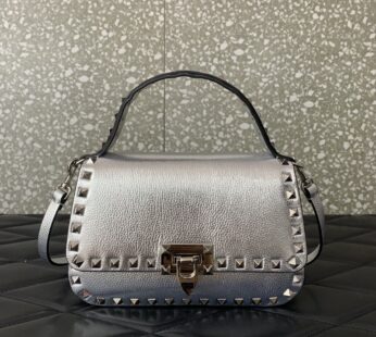 Garavani Small Rockstud Top Handle Bag In Grainy Calfskin