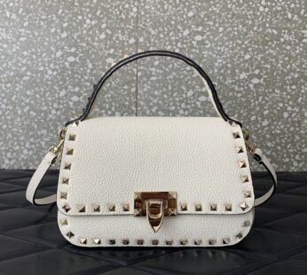 Garavani Small Rockstud Top Handle Bag In Grainy Calfskin