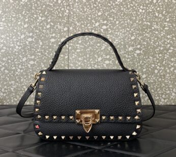 Garavani Small Rockstud Top Handle Bag In Grainy Calfskin