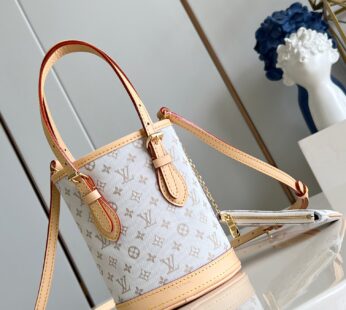 Nano Bucket Other Monogram Canvas Mastic Cream Bag