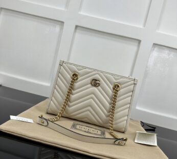 GG Marmont Small Tote White Matelassé Chevron Leather