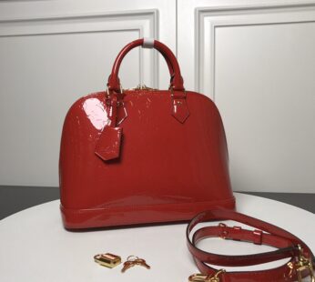 Alma PM Vernis Monogram Leather Red Bag