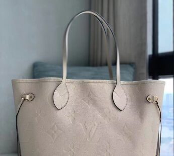 Neverfull MM Monogram Empreinte Leather Creme Bag