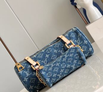 Papillon Monogram Denim Blue Shoulder Bag