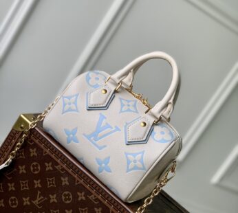 Speedy Bandoulière 20 Monogram Empreinte Leather Latte/Candy Blue Chain Bags