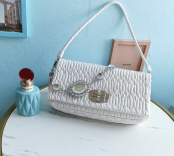 Iconic Crystal Cloqué Nappa Leather Bag White