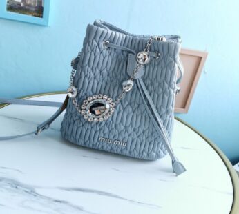 Nappa Leather Bucket Bag With Crystals Sky Blue