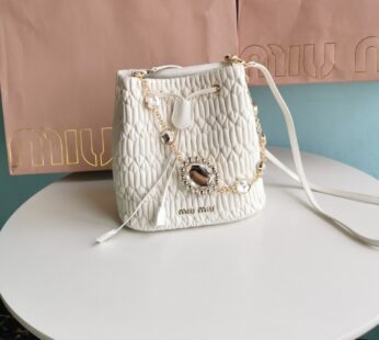 Nappa Leather Bucket Bag With Crystals White