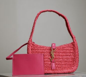 Mini LE 5 À 7 Leather-Trimmed Raffia Shoulder Bag