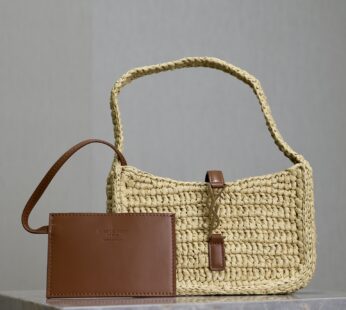 Mini LE 5 À 7 Leather-Trimmed Raffia Shoulder Bag