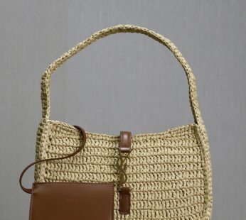 LE 5 À 7 Leather-Trimmed Raffia Shoulder Bag