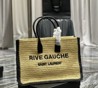 Rive Gauche Tote Bag In Raffia And Leather