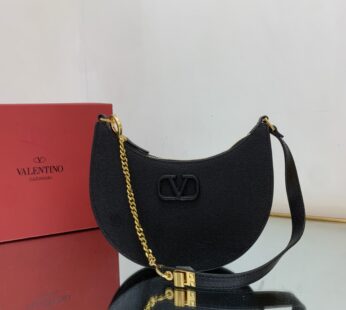 Garavani Mini Vlogo Signature Grainy Calfskin Hobo Bag Black