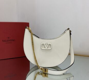 Garavani Mini Vlogo Signature Grainy Calfskin Hobo Bag Light Ivory