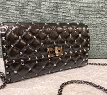 Garavani Rockstud Spike Nappa Leather Crossbody Clutch Bag Black