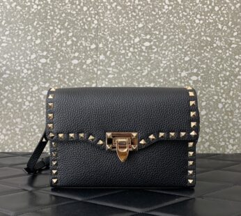 Garavani Small Rockstud Grainy Calfskin Crossbody Bag Black