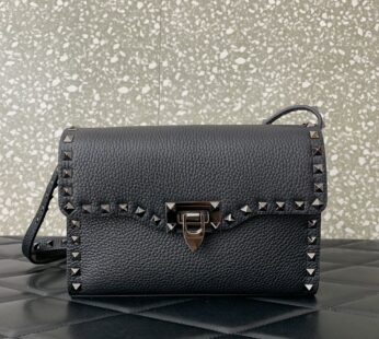 Garavani Small Rockstud Grainy Calfskin Crossbody Bag Black