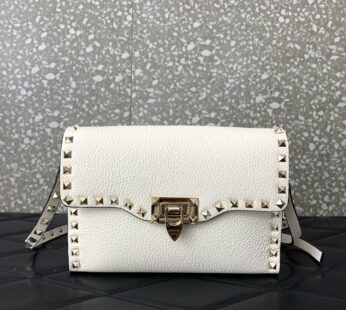 Garavani Small Rockstud Grainy Calfskin Crossbody Bag Light Ivory