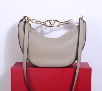 Garavani Small Vlogo Moon Hobo Bag In Grainy Calfskin With Chain